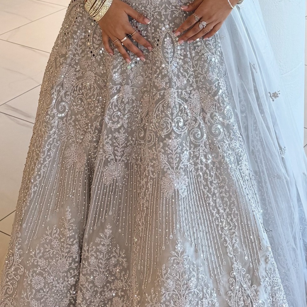Elegant Silver Embroidered Women's Lengha- heavy working